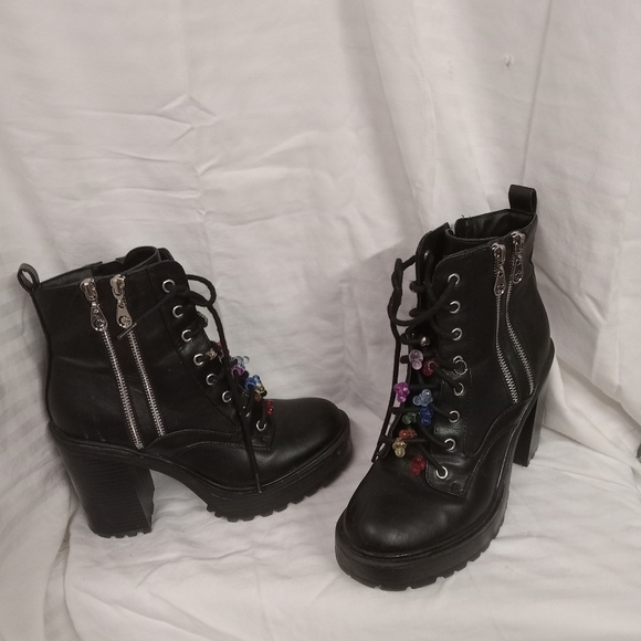 GBG LOS ANGELES Boots Black ,Faux Leather Zipper, 4" Chunky Heels Sz 8.5 - Picture 9 of 12